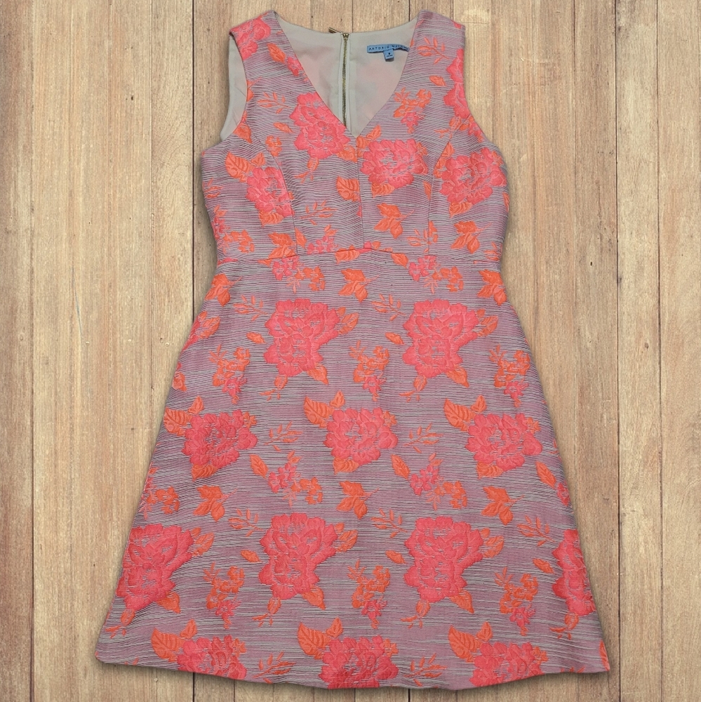 Antonio Melani Emerson Size 8  Hot Coral Azalea Sleeveless Floral Summer Dress